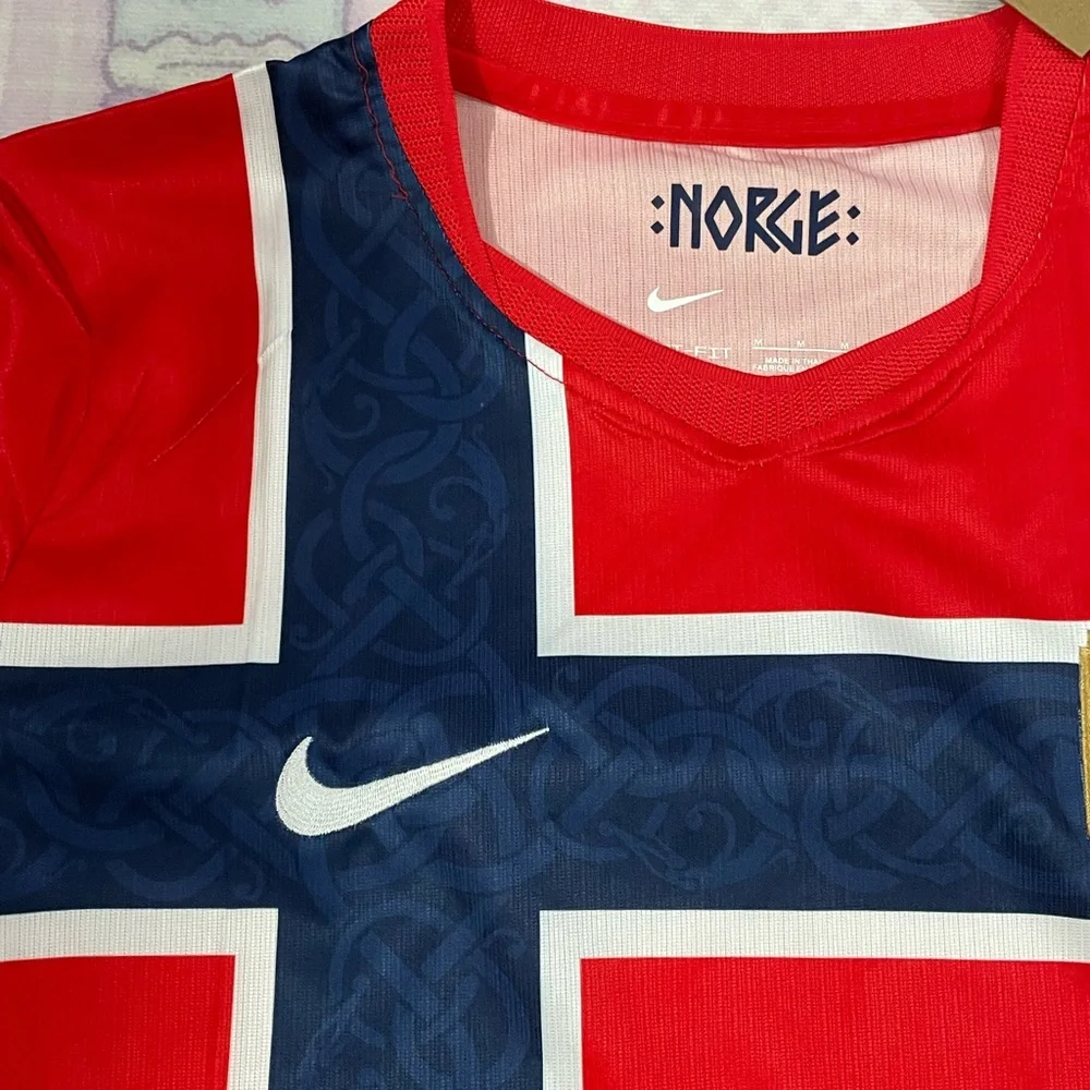 Nike Red Norwegian Soccer Jersey with Navy Cross